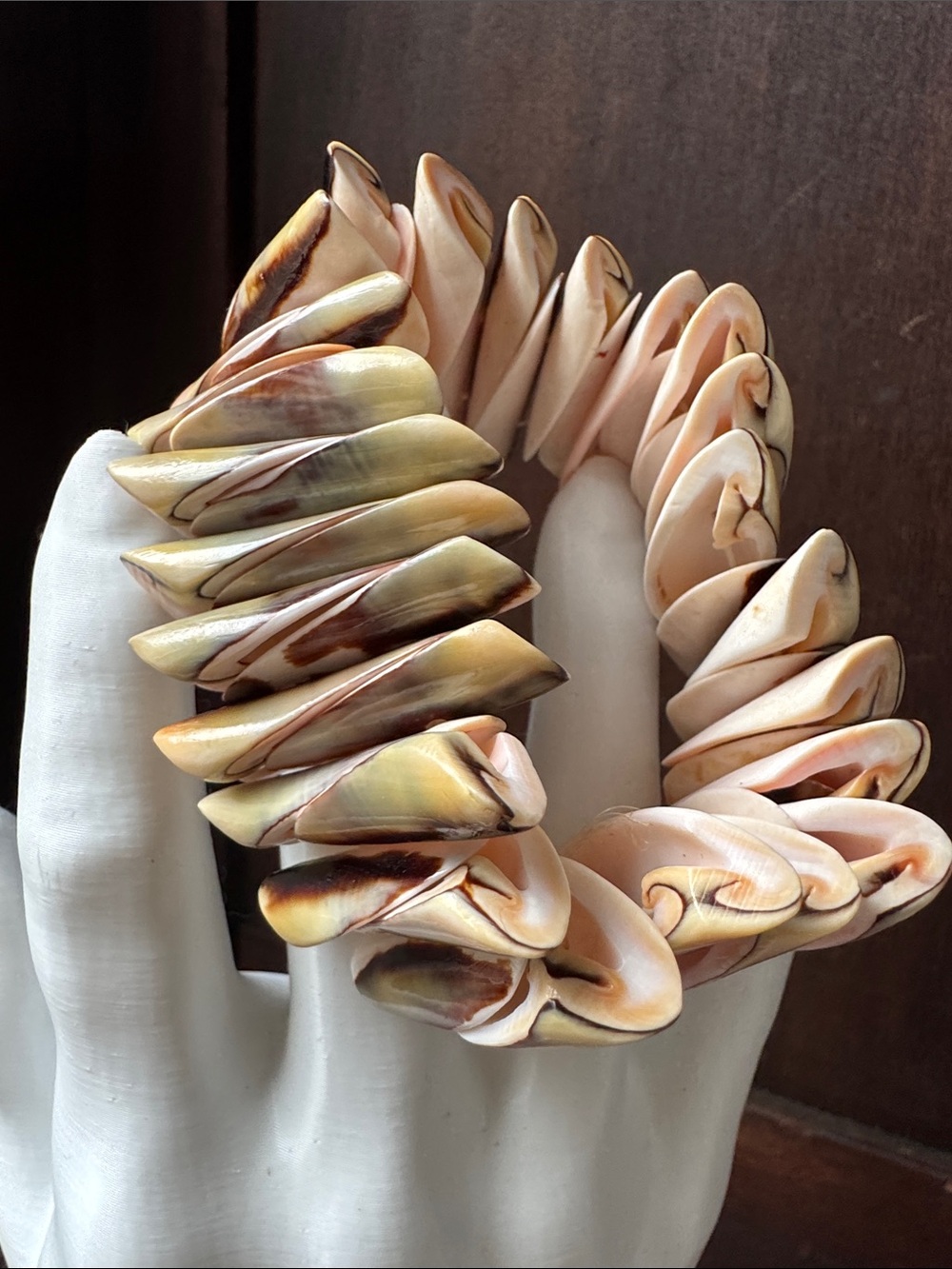 Handmade Shell Stretch Bracelet - Pink & Brown